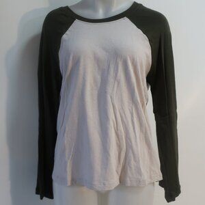 NWT Womens LA Made Military Green Beige (Item- 32) Raglan Baseball T-Shirt M